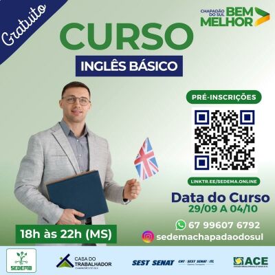Imagem da notícia Chapadão do Sul abre inscrições para curso gratuito de inglês básico para capacitar profissionais